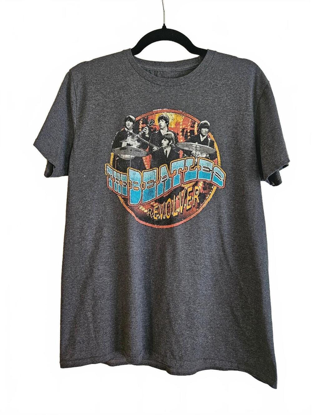 The Beatles Revolver Graphic T-Shirt Medium Gray Cotton-Iconic Retro-Style